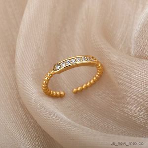 Band Rings Vintage Punk Zircon Round Rings For Stainless Steel Gold Color Open Crystal Ring Wedding Couple Jewerly mujer R230719
