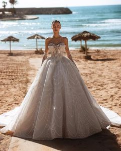 Luksusowe suknie balowe suknie ślubne długie rękawy V sekundowe cekiny bez ramiączki marszczyki koraliki diamenty Perły Plus rozmiar ślubne suknie ślubne na zamówienie vestido de novia