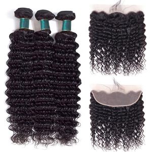 10a Deep Wave Human Hair Puckles с фронтальной бразильской кутикулой выровненные волосы 3 пучка с ухом и закрытием уха