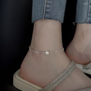 Anklets Silver Foot Chain Women 925 Sterling 2023 Advanced Light Luxury Pearl Sparkling Ring