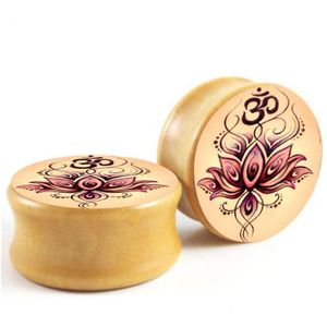 Yoga Body Jewelry Om Symbol Flower Logo Wood Ear Expansions Stretcher Gauge 6-16Mm Piercing Plugs And Tunnels 314Kr2589