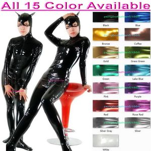 Sexy Women Men Catwoman Tights Bodysuit Costumes 15 Color Shiny Lycra Metallic Cat Catsuit Costume Unisex Full Outfit Halloween Pa292U