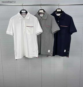 Venta directa TB rojo blanco azul rayas tejidas perla algodón puro algodón manga corta solapa camiseta hombres POLO camisa tendencia