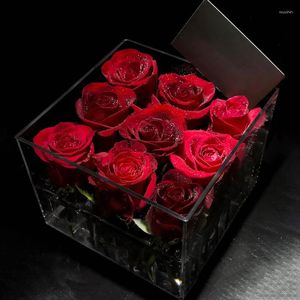 Gift Wrap High Quality Rose Eternal Flower Bouquet Packing Box Transparent Acrylic Crystal Packaging