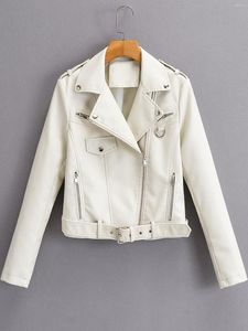 Giacca da moto da donna in pelle 2023 primavera donna PU donna con cintura tinta unita giacche da donna vestibilità casual