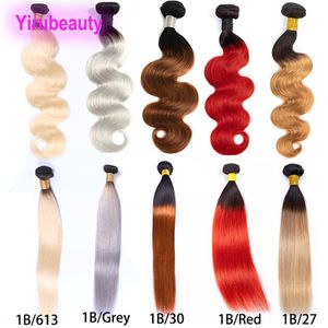 Brazilian Virgin Hair 1B 30 1B 27 1B 613 Human Hair Extensions One Bundle Peruvian Indian 1B Red 1B Grey Two Tones Ombre Color Hai228w