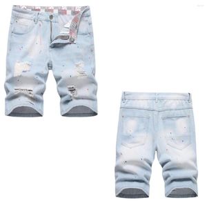 Men's Jeans 2023 Summer Denim Shorts Personalized Painting Trend Slim Fit Mid Rise Capris