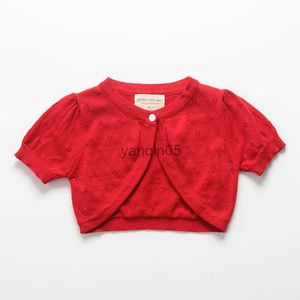 Pulôver Vermelho Jaqueta Feminina de Verão Cardigan Infantil Manga Curta Casaco Feminino 1 2 3 4 5 6 7 8 9 10 Anos Roupas Femininas 194002 HKD230719