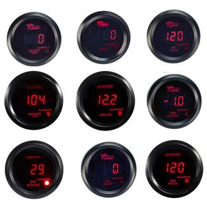 Universal 52mm Boost Gauge Water Temp Oil Temp Oil Press Voltage Tachometer Gauge Digital Red led Black Case293Y