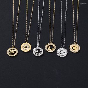 Pendant Necklaces 1pcs Stainless Steel Necklace Disc Hollowed Out Non Fading For Woman Girls Star Moon Snow Fashion Collarbone Chain