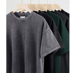 Men's T Shirts 300G High Quality Cotton T-shirts Men Summer Oversize Washed Old Tshirt Short Sleeve Shoulder Drop Tee Tops Man