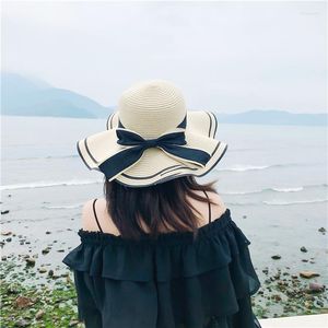 Wide Brim Hats Summer Sun Hat Women Boater Beach Side Female Casual Panama Lady Classic Flat Bowknot Straw Gift