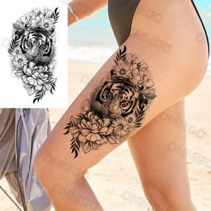 Tatuagens temporárias realistas, coxas de tigre, para mulheres, meninas adultas, flor rosa, cobra, tatuagem falsa, pintura de arte corporal, decalque