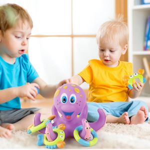 Sand Play Water Fun Baby shower toy floating on water cute cartoon purple octopus 5-ring interactive children's shower toy 230719