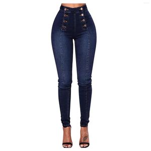 Kvinnors jeans sommarknapp Slim Front and Back Pocket dragkedja Design Leggings Leg Work Pants Denim Trousers Baggy