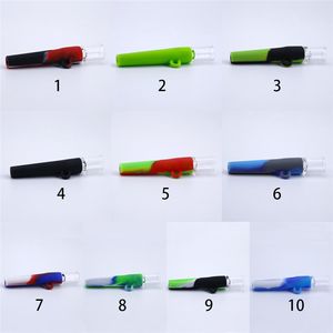 Silicone Glass Smoking Herb Pipe One Hitter Dugout Pipes Tobacco Cigarette Hand Spoon oil burner Smoke Accessories