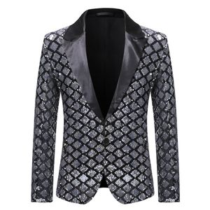 Mens Sliver Sequins Plaid Suit Blazer Jacket Slim Fit One Button Blazer Men DJ Club Stage Singer Suit Jacket Male Hombre271N