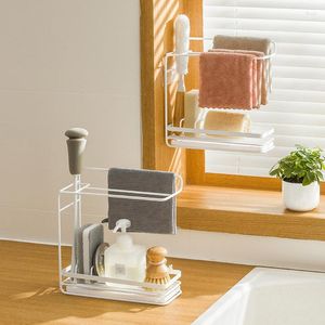 Kitchen Storage Wall Mount Rack Sink Sponge Drain Dish Cloth Finishing Holder Brush Soap Organizer