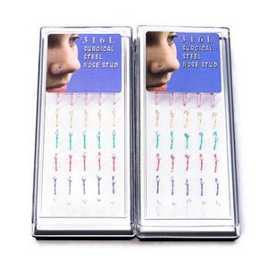 316L stainless steel hoop nose ring 40pcs each box CZ gemstone body jewelry piercing nose stud gold nose rings247k