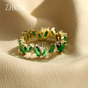 Anéis de banda ZAKOL Anéis de zircônia cúbica verde fashion para mulheres Geometria Anel de cristal Festa Jóias femininas J230719