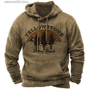 Herrhuvtröjor Sweatshirts Western Cowboy Print Men's Hoodie Letter Graphic Sweatshirt 2023 Casual Streetwear Jacket Topps Winter Overdized Harajuku Clothes T230719