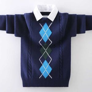 Pullover Boys 'Cotton School Mundur Sweter jesień/zima Dzieci Down-Down Kołnierz ciepły pullover dla dzieci 6 8 10 12 14 15 lat noszenie HKD230719