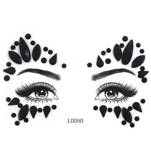 Halloween 3D Sexy Face Tattoo Stickers Face Decoration Black Tattoos Glitter Fake Tattoo Resin Drill For Woman Party Face Jewels