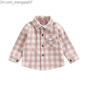 Coat Children's plain collar button up shirt jacket suitable for girls boys infants children spring and autumn children's warm jackets Z230719