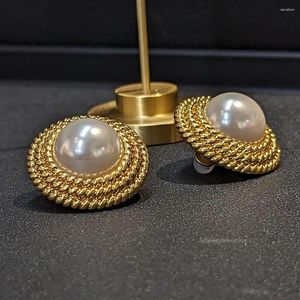 Backs Earrings Vintage Metal Button Pearl Ear Clips Designer