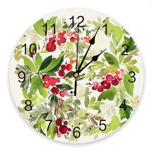 Wall Clocks Pine Leaves Red Cones Texture Clock Large Modern Kitchen Dinning Round Bedroom Silent Hanging Watch