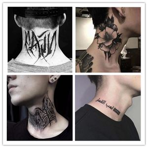 4st Black Flower Fake Tattoo Stickers for Men Neck Body Arm Art Water Transfer tillfälliga tatos Vattentät tato