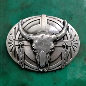 1 datorer Silver Bull Head Feather Western Cowboy Belt Buckle Fit 4cm breda jeansbälten Head Hebillas Cinturon233n