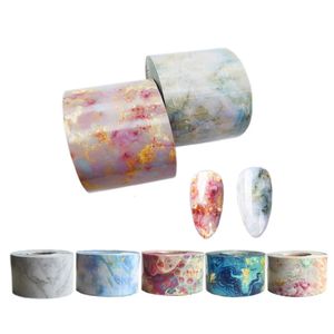 Stickers Decals 1 roll marble pattern nail foil transfer sticker Japanese style pink blue finger art decal gel slider manual 4CM * 100M 230718