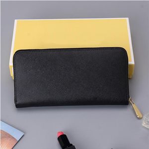 Fashion Women Long Words Autensile in pelle genuina con cerniera singola Crutch Clutch Girl Borse con scatola Card242r