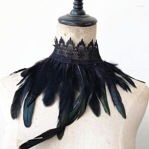 Bow Ties Black Feather Choker kołnierz seksowna koronkowa okładka szyi punkowa szal impreza cosplay naturalna z podróbką