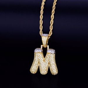 Men's Snow Bubble Letters Necklaces & Pendant Charm Ice Out Cubic Zircon Hip hop Jewelry With Rope Chain 290Q