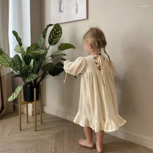 Mädchenkleider Kinder für Mädchen Herbst Herbst Baumwolle Spitze Baby Hochzeitskleid Lolita Elfenbein Rückengurt Mode süße Taille Kinder Outwear Outwear