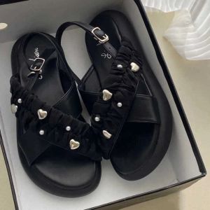 Sandali Houzhou Black Women Summer Gothic Punk Platform Shoes Pu Y2k Kawaii Flats Footwear 230417