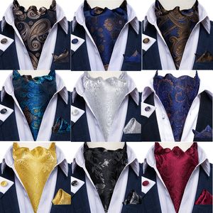 Bow Ties Erkekler Premium İpek Ascot Tie seti Paisley Floral Mavi Kırmızı Vintage Düğün Resmi Cravat Accanları Cep Meydanı Dibangu 230718
