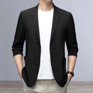 Ternos masculinos modernos, blazer com carcela aberta, dois botões, 2 bolsos de remendo, parece mais elegante e decente.