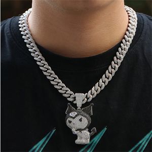 Hänghalsband Hip Hop Crystal Anime Little Devil Pendant Halsband med isad Big 13mm bredd Bling Miami Cuban Chain Choker Jewelry 230719