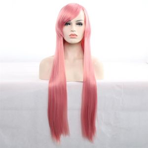Parrucca cosplay lunga dritta nero viola nero rosso rosa blu marrone scuro 80 cm parrucche di capelli sintetici295B