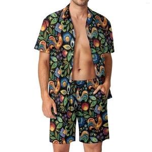 Herren-Trainingsanzüge Pretty Chicken Fitness Outdoor Herren-Sets Folk Roosters Leaf Print Freizeithemd-Set Grafik-Shorts 2-teiliger Trendanzug Plus