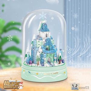 Blocks City Creativity Snow Castle Music Desktop Ornament Building Blocks Bricks Toys Christmas Girl Gifts R230720