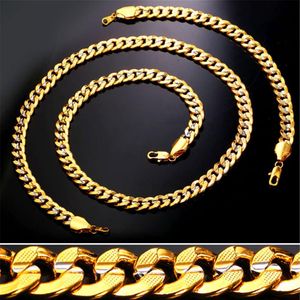 9 mm Goldkette für Herren und Damen, Platin, 18 Karat vergoldet, zweifarbige Goldpanzerkette, Halskette, Armband, Set204L