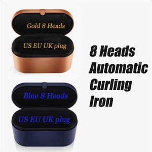 NewVerversion Blue Gold Fushsia 8 Heads MultiFunction Hair Curler Automatic Curling Iron Gift Box US UK EU Plug294E