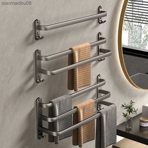 Towel Rack Wall Mounted 50CM Towel Hanger Space Aluminum Multilayer Bar Towel Organizer Storage Holder Bathroom Accessories L230704