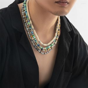 Kedjor mjuka keramikpärlor halsband för män bohemisk etnisk stil mix färg polymer lera guld pläterad pärlstrand choker sommarsmycken