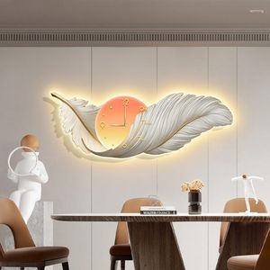 Wall Lamp Feather Creative Clock High-end Feeling Bedroom Bedside Corridor Living Room Decoration Painting Home Decor LED