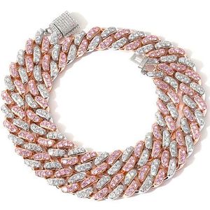 Collana girocollo cubano rosa ghiacciato 12mm Collana cubana in oro rosa argento con diamanti rosa bianchi Gioielli con zirconi cubici 7 pollici-24 pollici311P